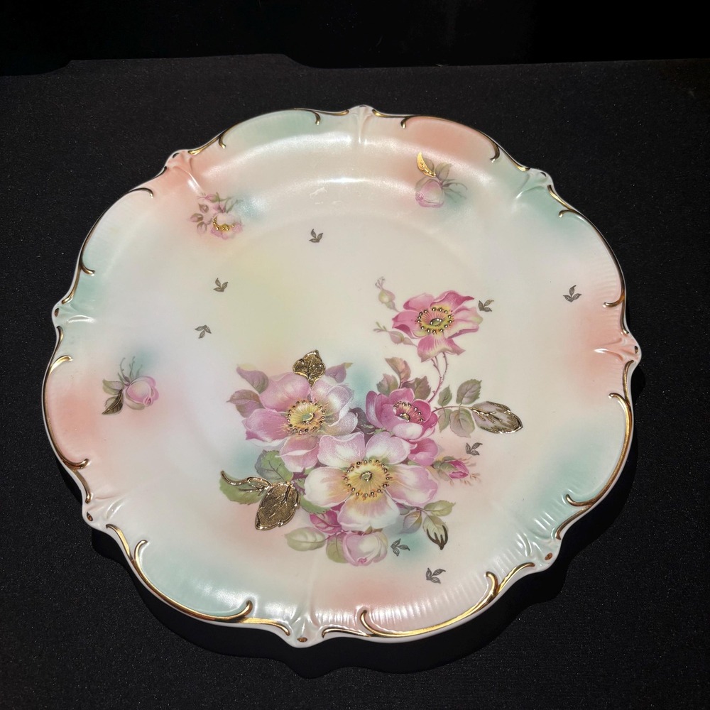 Vintage Schumann Arzberg Germany 12" Plate – Wild Roses & Raised Gold Detailing